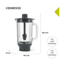 Kenwood Thermoresist Glass Blender Attachment With Stir Stick 1.6 Litres - Black