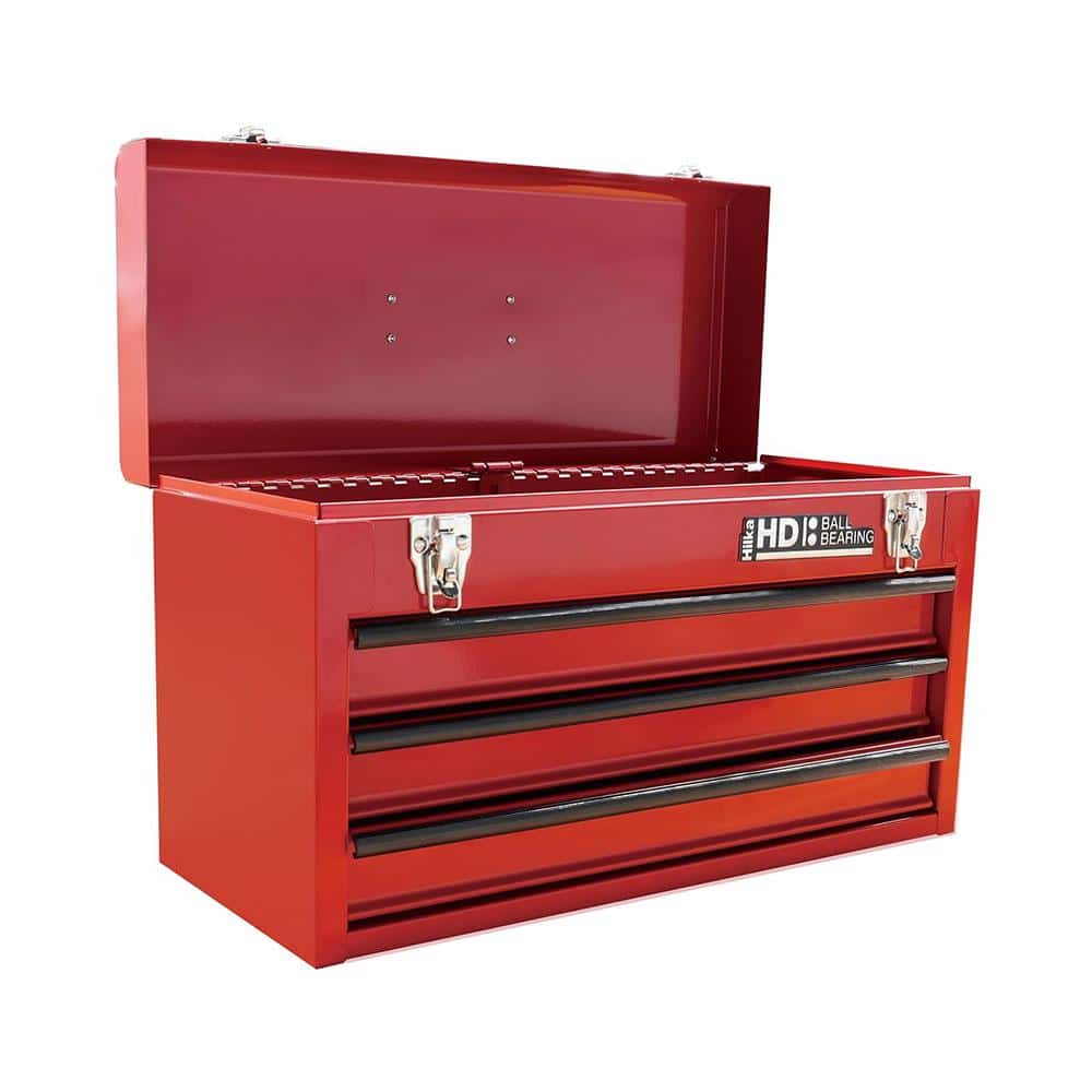Hilka 3 Drawer Portable Tool Chest Steel Metal Tools Storage Box - Red