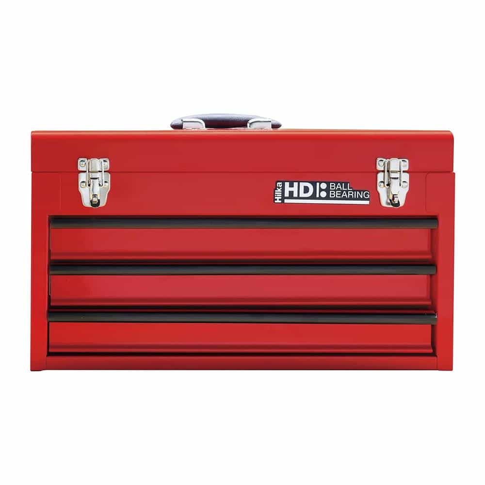 Hilka 3 Drawer Portable Tool Chest Steel Metal Tools Storage Box - Red