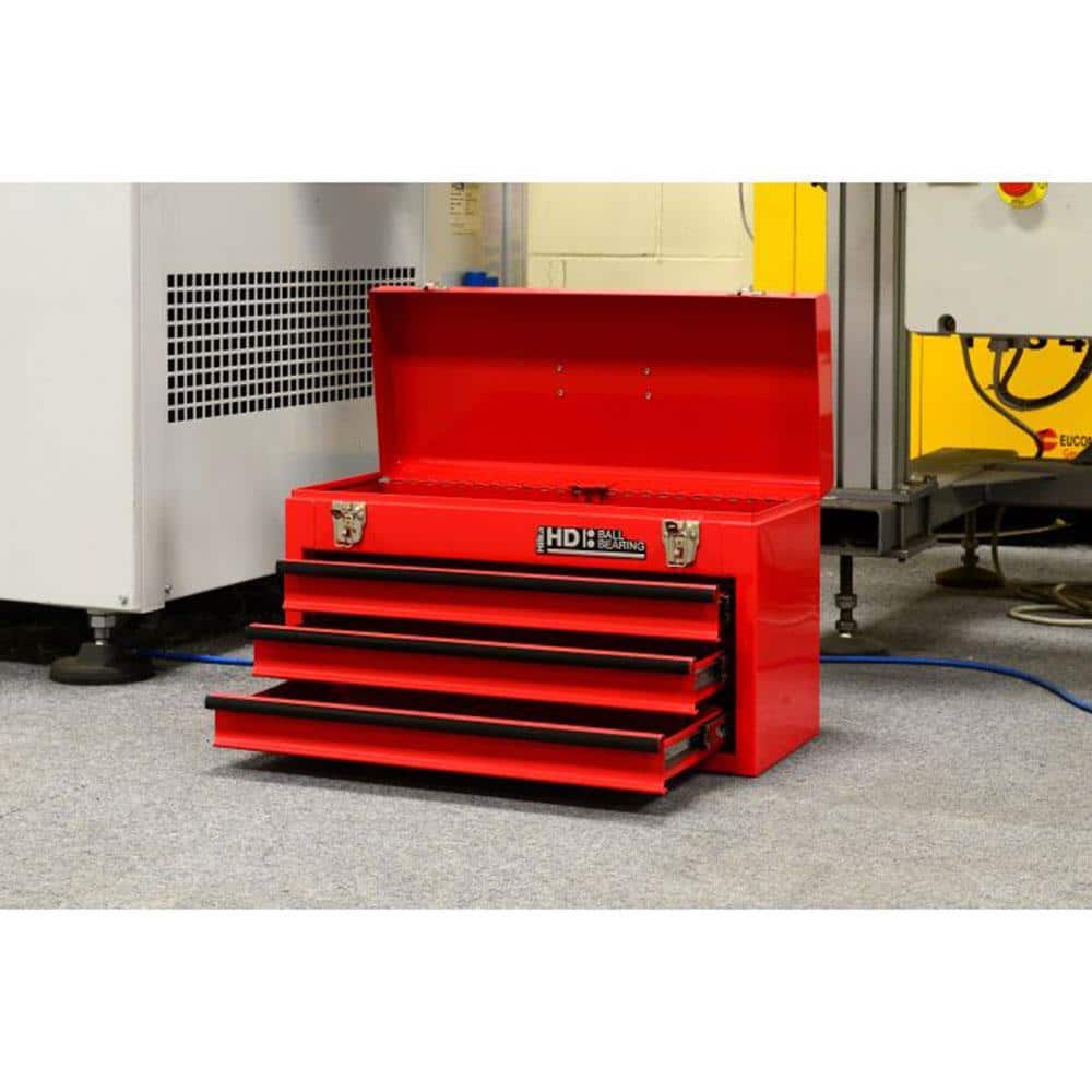 Hilka 3 Drawer Portable Tool Chest Steel Metal Tools Storage Box - Red