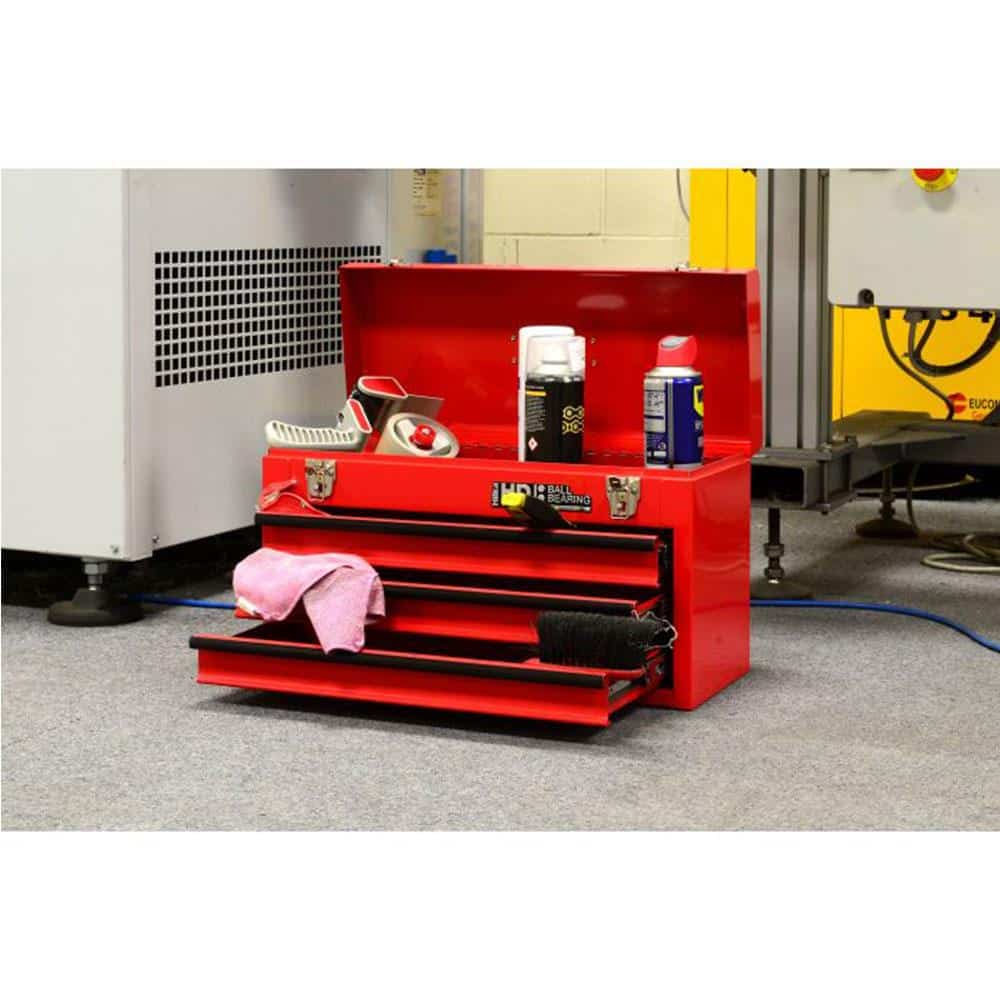 Hilka 3 Drawer Portable Tool Chest Steel Metal Tools Storage Box - Red