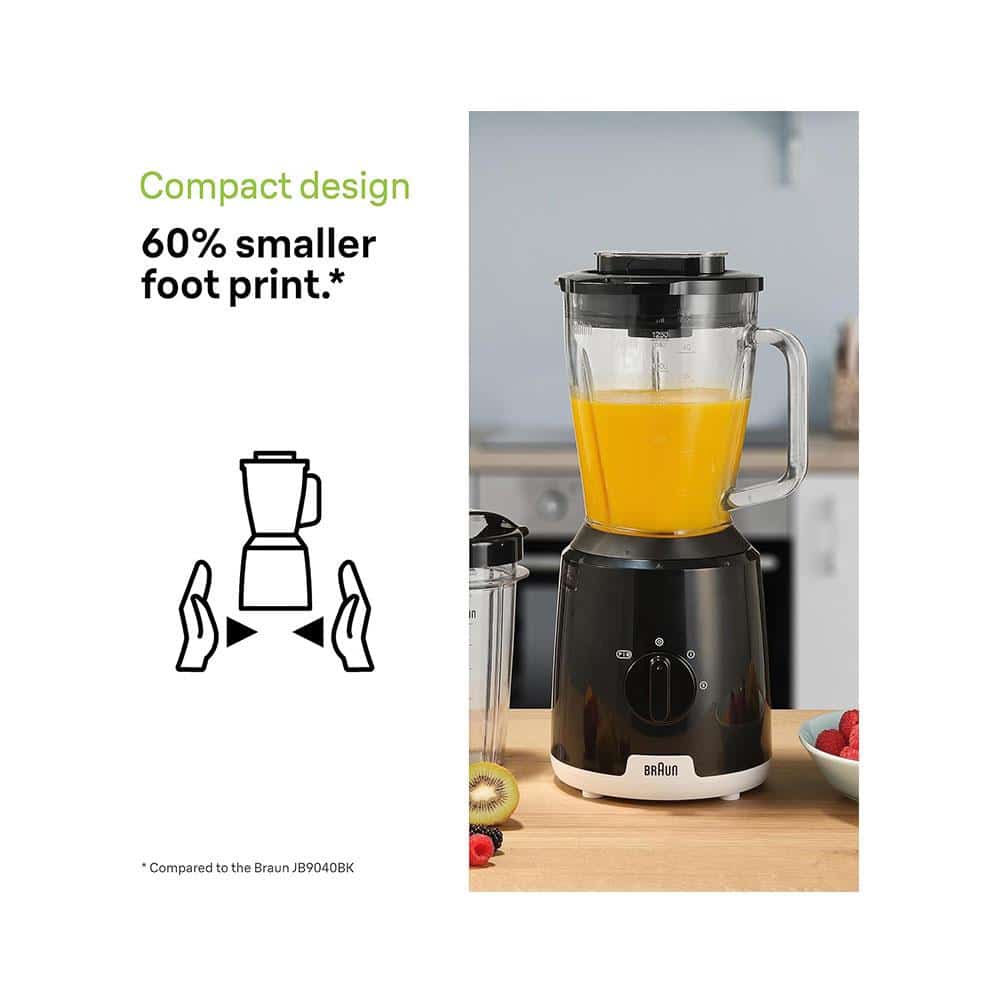 Braun PowerBlend 1 Jug Blenders With Smoothie2Go Bottle 2 Speed & Ice Crush Functions 600W 1.5 Litres - Black