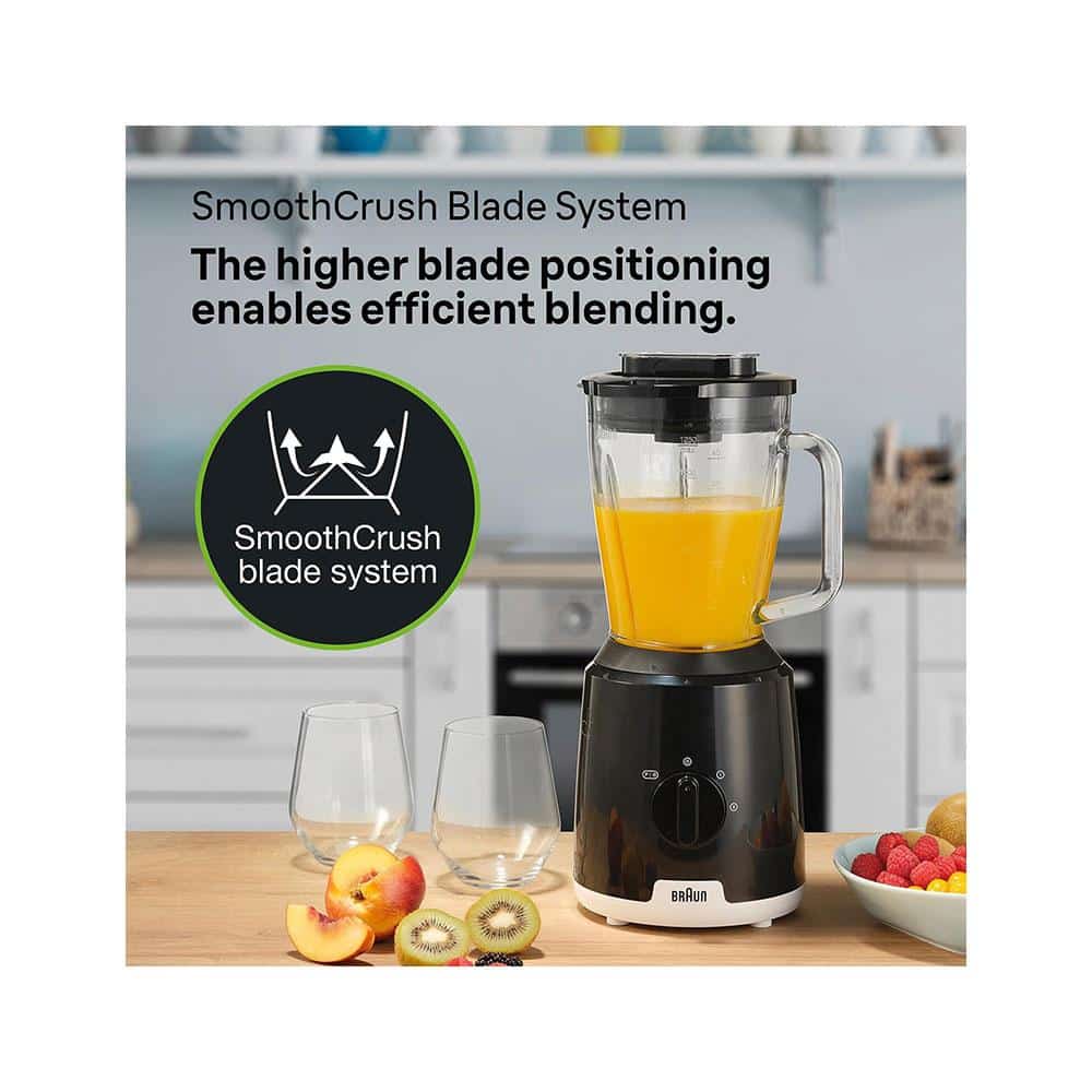 Braun PowerBlend 1 Jug Blenders With Smoothie2Go Bottle 2 Speed & Ice Crush Functions 600W 1.5 Litres - Black
