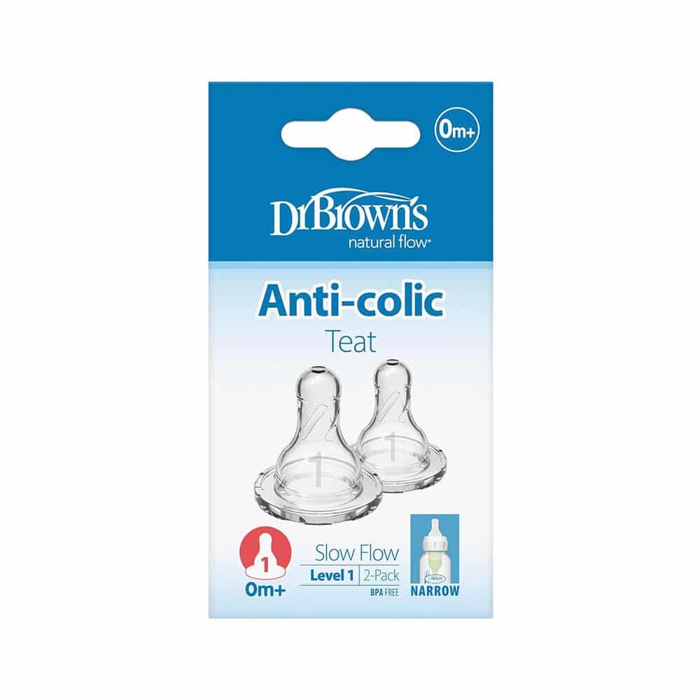 Dr Browns Options+ Level 1 Narrow Neck Teat 2 Pack 0 Months+ - Transparent