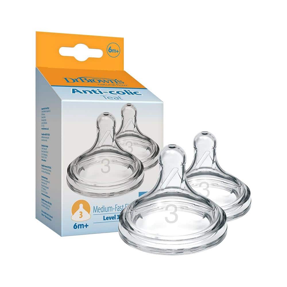 Dr Browns Options+ Level 3 Narrow Neck Teat 2 Pack 6 Months+ - Transparent