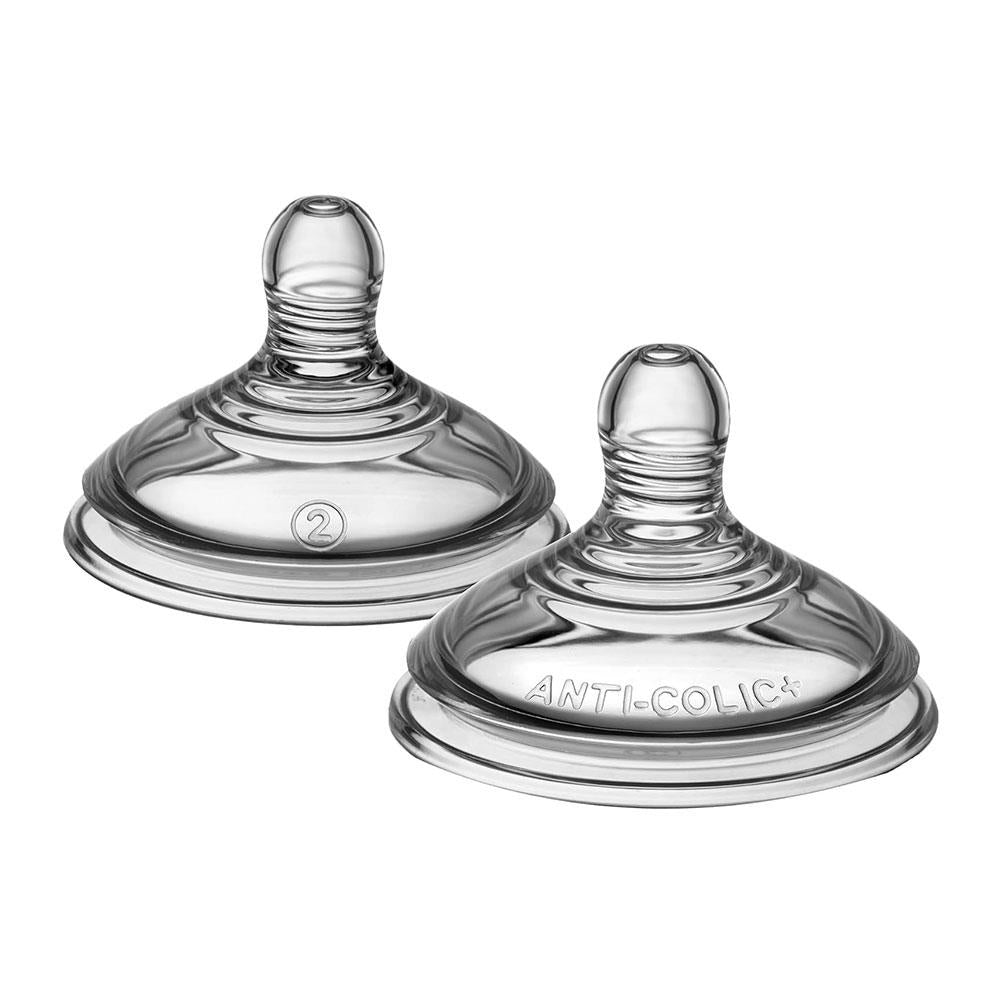 Tommee Tippee Closer To Nature Advanced Anti-Colic Baby Bottle Teats Medium Flow 2 Pack 3+ Months - Clear
