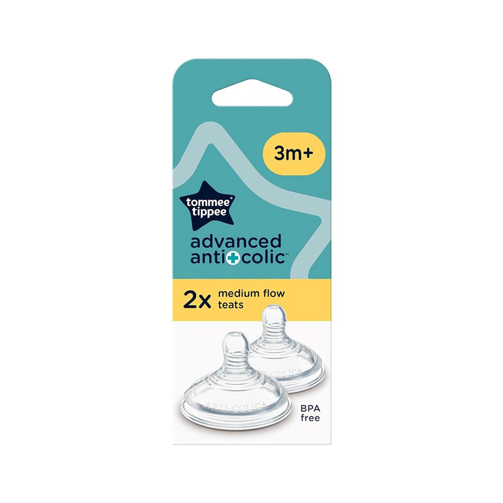 Tommee Tippee Closer To Nature Advanced Anti-Colic Baby Bottle Teats Medium Flow 2 Pack 3+ Months - Clear Secondary image