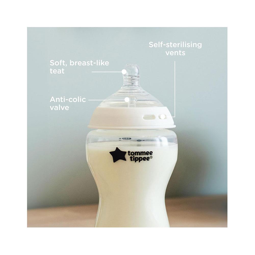 Tommee Tippee Closer To Nature Baby Bottle 340ml Anti-Colic Valve 2 Pack 3+ Months - Clear