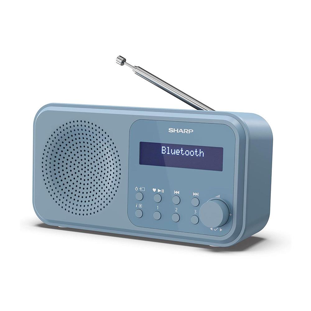 Sharp Tokyo Portable Digital Radio With Bluetooth 5.0 Mono DAB+/FM Audio Player Dual Alarm Clock 40 Pre-Sets USB/Battery - Steel Blue