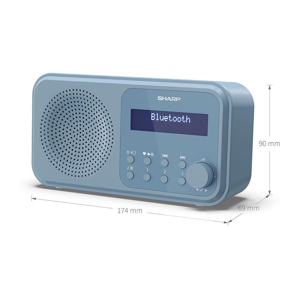 Sharp Tokyo Portable Digital Radio With Bluetooth 5.0 Mono DAB+/FM Audio Player Dual Alarm Clock 40 Pre-Sets USB/Battery - Steel Blue