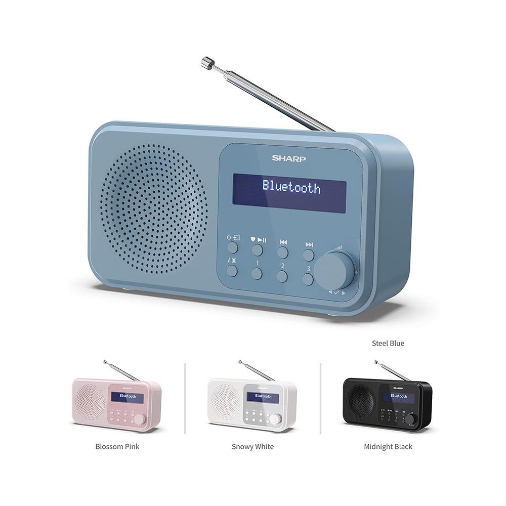 Sharp Tokyo Portable Digital Radio With Bluetooth 5.0 Mono DAB+/FM Audio Player Dual Alarm Clock 40 Pre-Sets USB/Battery - Steel Blue