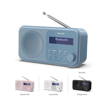 Sharp Tokyo Portable Digital Radio With Bluetooth 5.0 Mono DAB+/FM Audio Player Dual Alarm Clock 40 Pre-Sets USB/Battery - Steel Blue