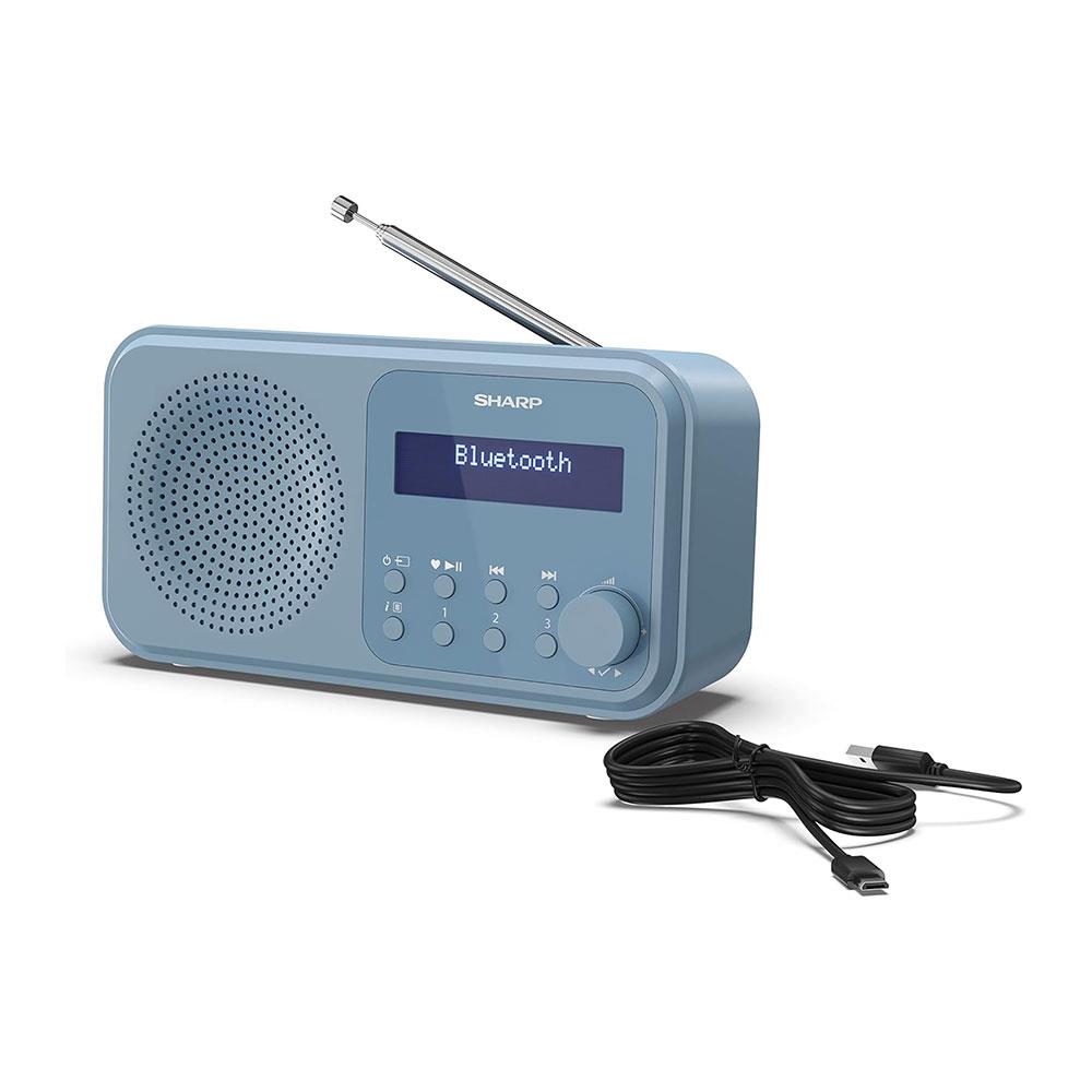 Sharp Tokyo Portable Digital Radio With Bluetooth 5.0 Mono DAB+/FM Audio Player Dual Alarm Clock 40 Pre-Sets USB/Battery - Steel Blue