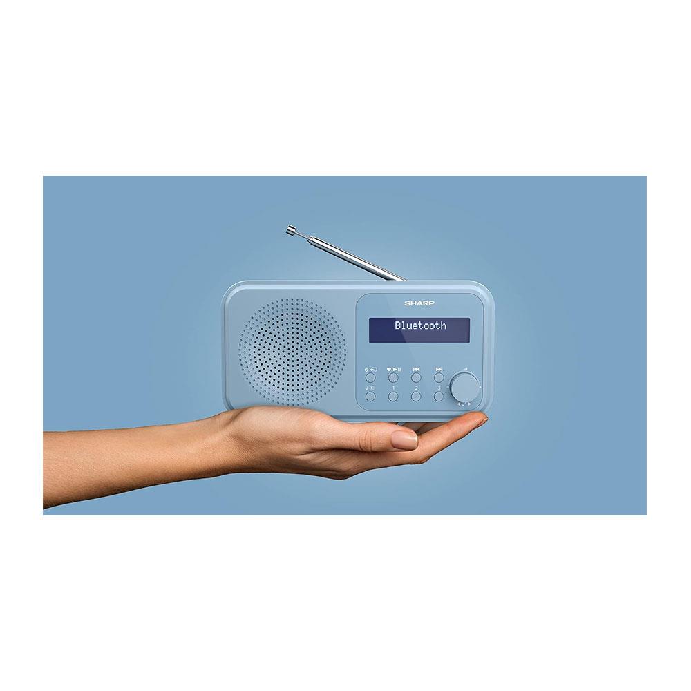Sharp Tokyo Portable Digital Radio With Bluetooth 5.0 Mono DAB+/FM Audio Player Dual Alarm Clock 40 Pre-Sets USB/Battery - Steel Blue