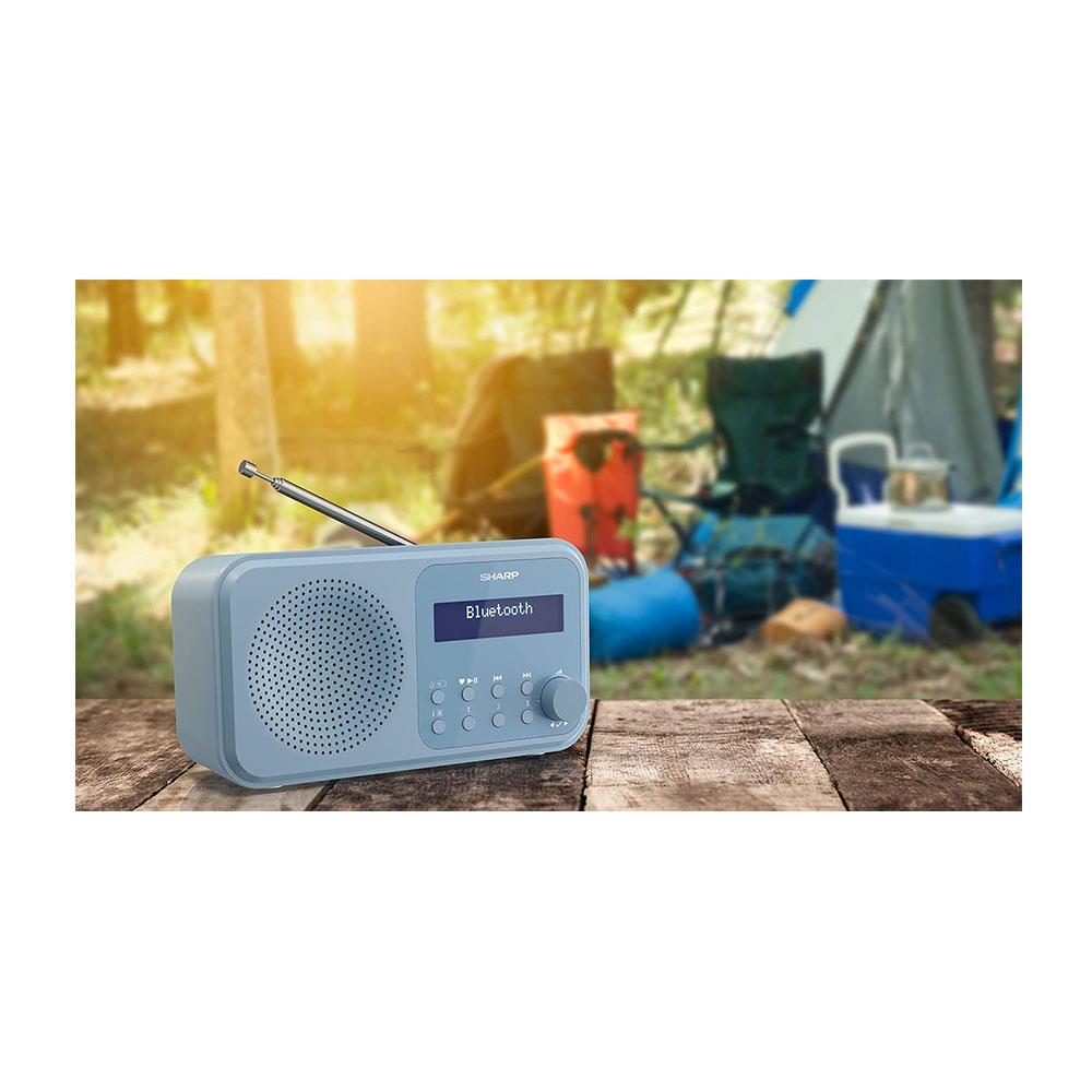 Sharp Tokyo Portable Digital Radio With Bluetooth 5.0 Mono DAB+/FM Audio Player Dual Alarm Clock 40 Pre-Sets USB/Battery - Steel Blue