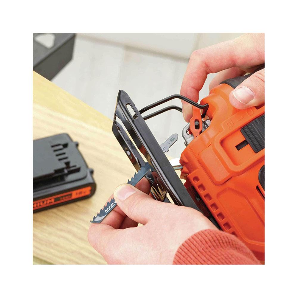 Black & Decker 18V Cordless Jigsaw With 1.5Ah Battery & Charger 3 Blades Kit - Black/Orange
