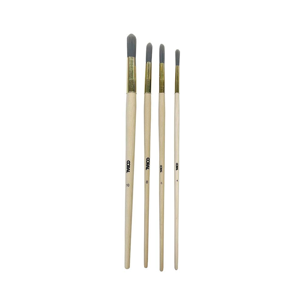 Coral Precision Round Fitch Paint Brushes 4 Piece Pack Set (4-6-8-10) - Grey Main image