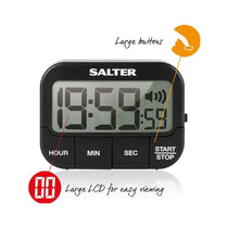 Salter 355 BKXCDU Loud Digital Kitchen Timer Stopwatch LCD Display Memory Function Large Buttons - Black