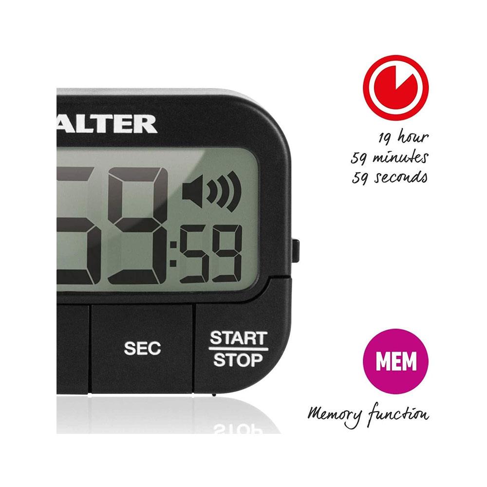 Salter 355 BKXCDU Loud Digital Kitchen Timer Stopwatch LCD Display Memory Function Large Buttons - Black