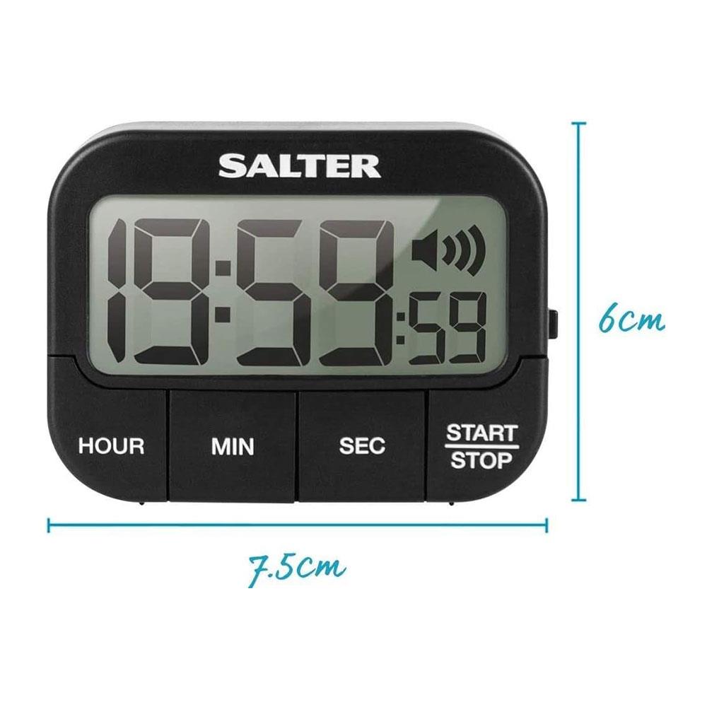 Salter 355 BKXCDU Loud Digital Kitchen Timer Stopwatch LCD Display Memory Function Large Buttons - Black