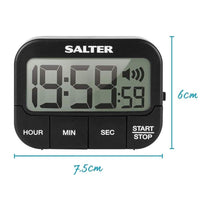 Salter 355 BKXCDU Loud Digital Kitchen Timer Stopwatch LCD Display Memory Function Large Buttons - Black