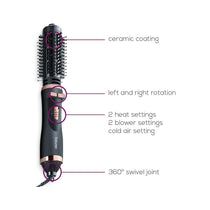 Beurer HT 80 Rotating Hot Air Brush With Ceramic Coating & 2 Heat Settings 1000W With 2 Attachments - Black
