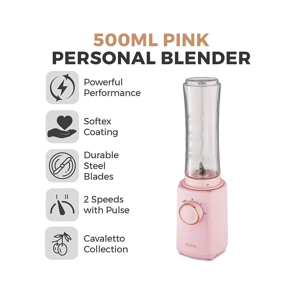 Tower Cavaletto Personal Jug Blender With Tritan Smoothie Bottle 300W 500ml - Marshmallow Pink & Rose Gold Secondary image
