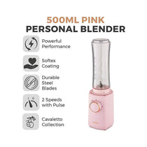 Tower Cavaletto Personal Jug Blender With Tritan Smoothie Bottle 300W 500ml - Marshmallow Pink & Rose Gold
