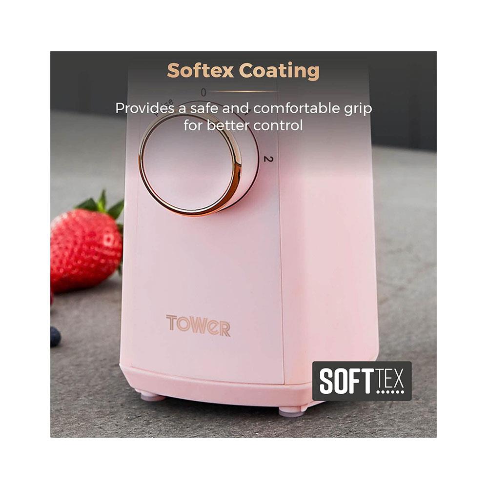 Tower Cavaletto Personal Jug Blender With Tritan Smoothie Bottle 300W 500ml - Marshmallow Pink & Rose Gold
