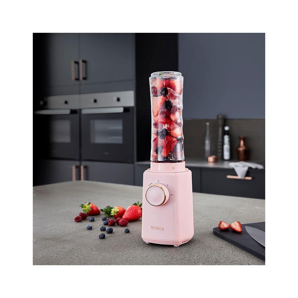Tower Cavaletto Personal Jug Blender With Tritan Smoothie Bottle 300W 500ml - Marshmallow Pink & Rose Gold