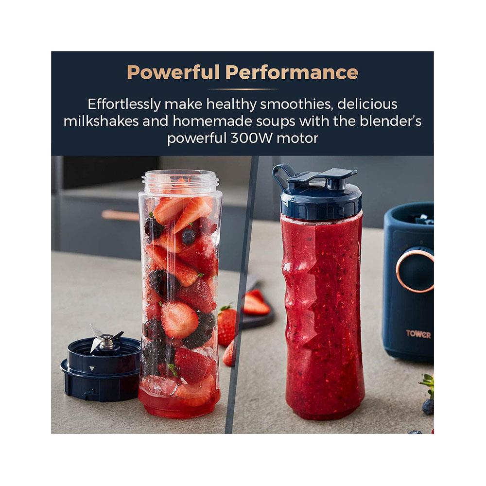Tower Cavaletto Personal Jug Blender With Tritan Smoothie Bottle 300W 500ml - Midnight Blue & Rose Gold