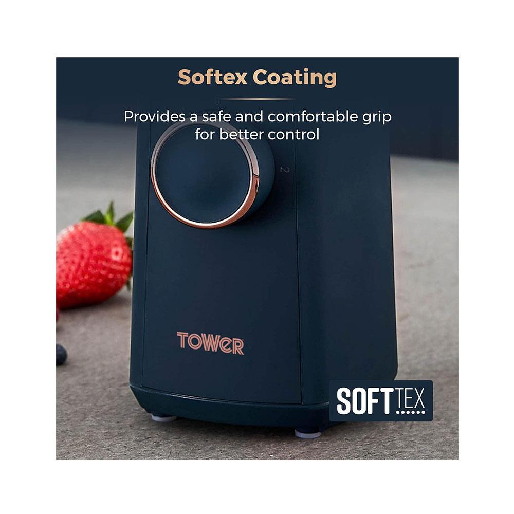 Tower Cavaletto Personal Jug Blender With Tritan Smoothie Bottle 300W 500ml - Midnight Blue & Rose Gold
