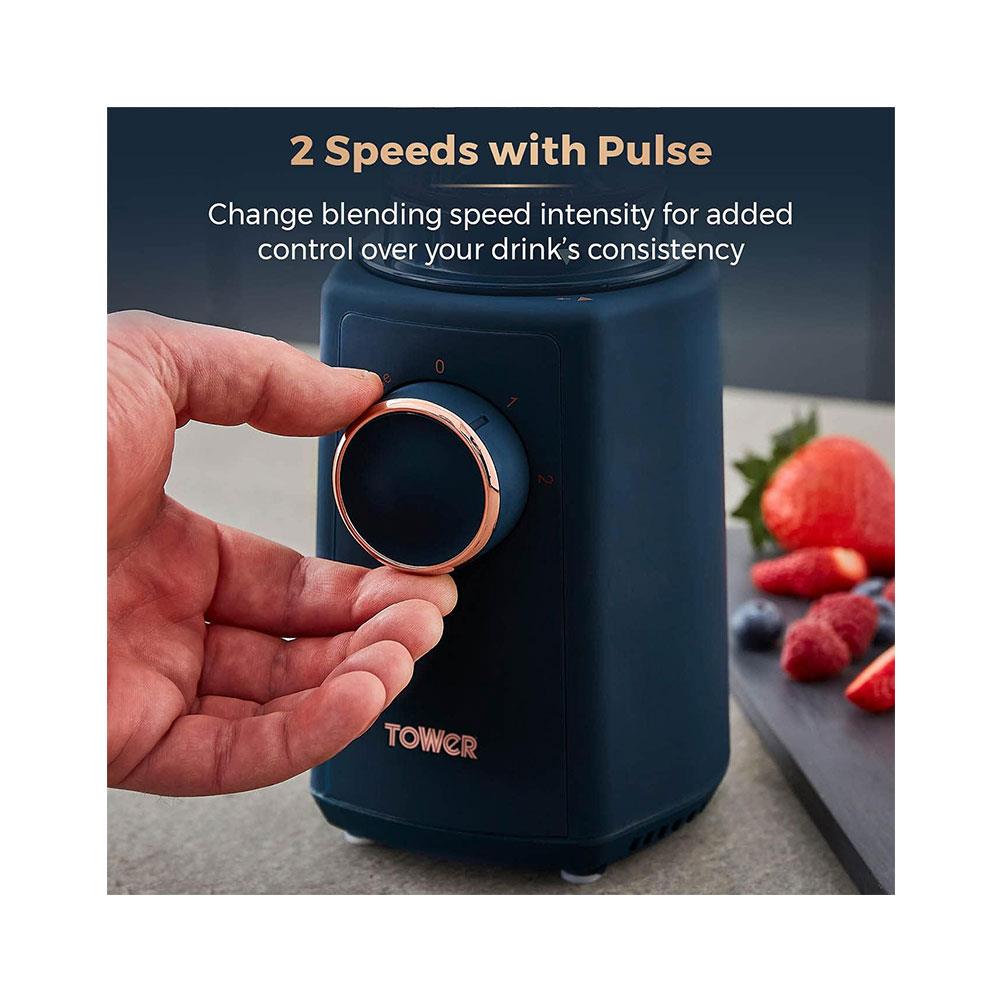 Tower Cavaletto Personal Jug Blender With Tritan Smoothie Bottle 300W 500ml - Midnight Blue & Rose Gold