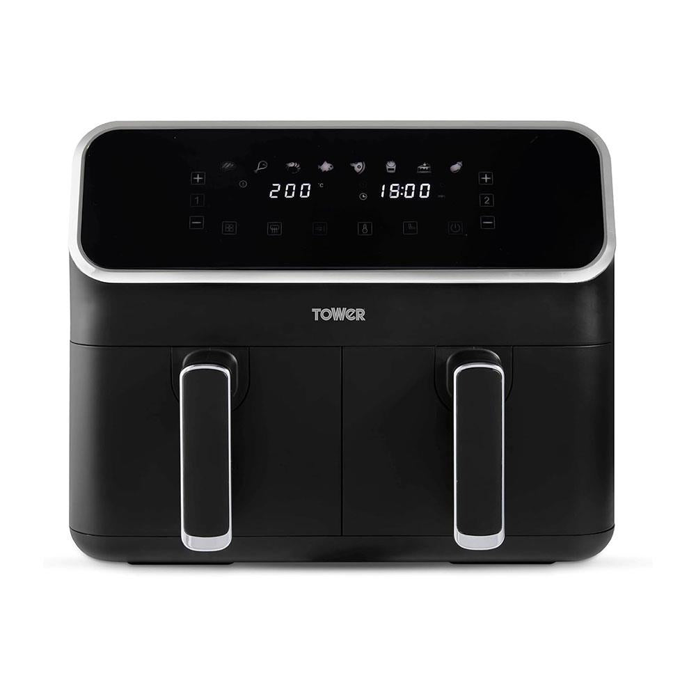 Tower Vortx Digital Dual Basket Air Fryer Digital Control 8 Cooking Pre-Sets Functions 2700W 8 Litre - Black