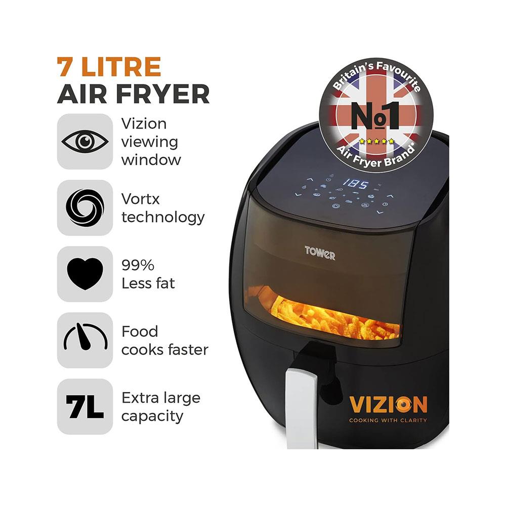 Tower Vortx Vizion Digital Air Fryer With Rapid Air Circulation 1800W 7 Litres - Black