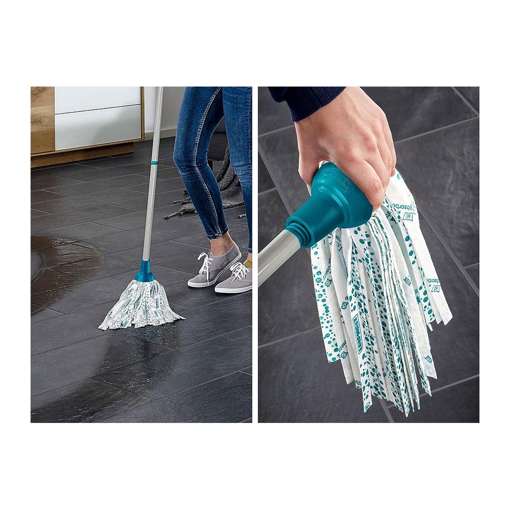 Leifheit Classic Mop & Bucket Set With 120cm Steel Handle 12 Litre Capacity - Turquoise