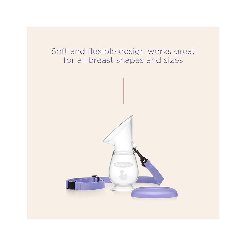 Lansinoh Silicone Breast Pump Breast Milk Collector With Lid & Neck Strap Holds 100ml Breastmilk - Transparent