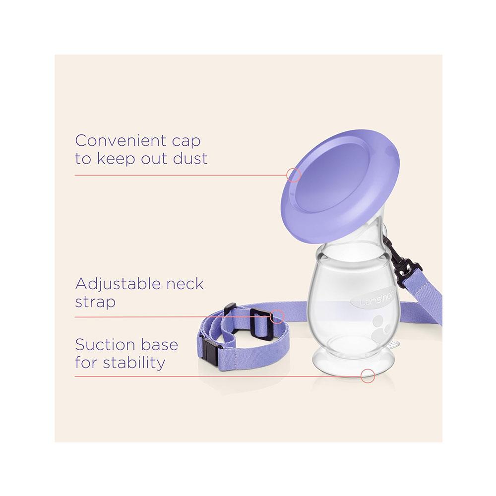 Lansinoh Silicone Breast Pump Breast Milk Collector With Lid & Neck Strap Holds 100ml Breastmilk - Transparent