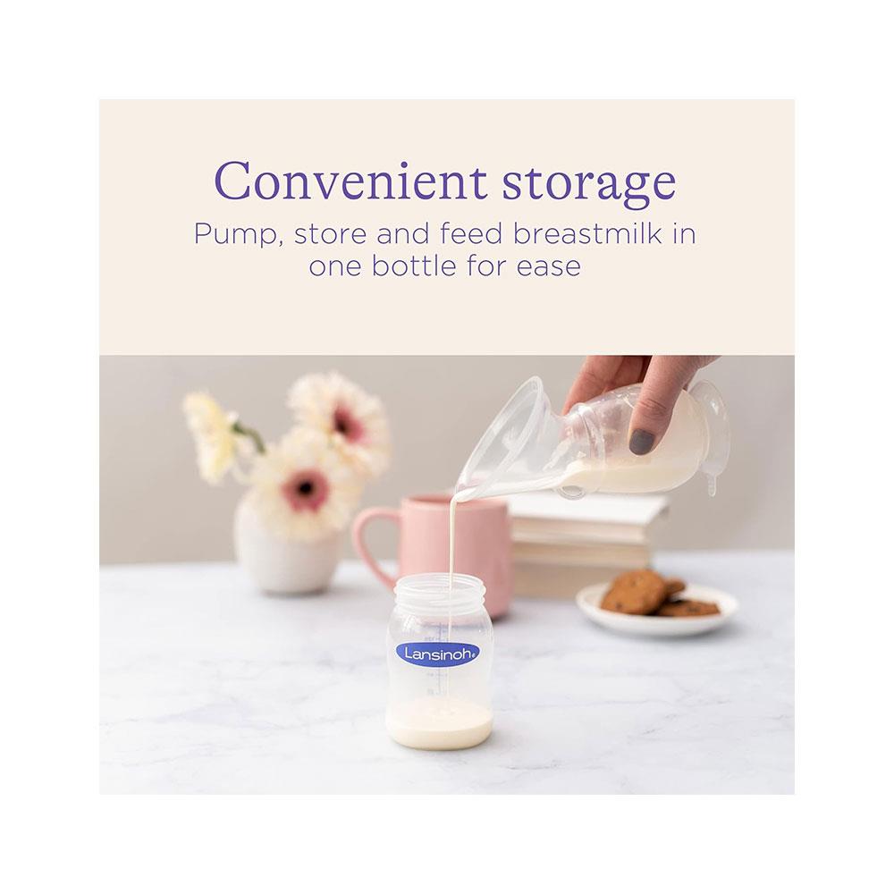 Lansinoh Breastmilk Storage Bottles 160ml x 4 Pack & Stackable Lids - Transparent