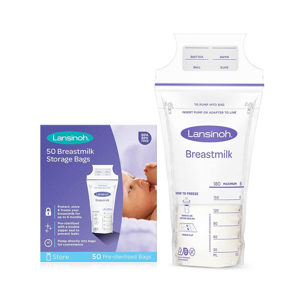 Lansinoh Breastmilk Storage Bags 50 Pre-Sterilised Bags Double Zipper Seal - Transparent Main image