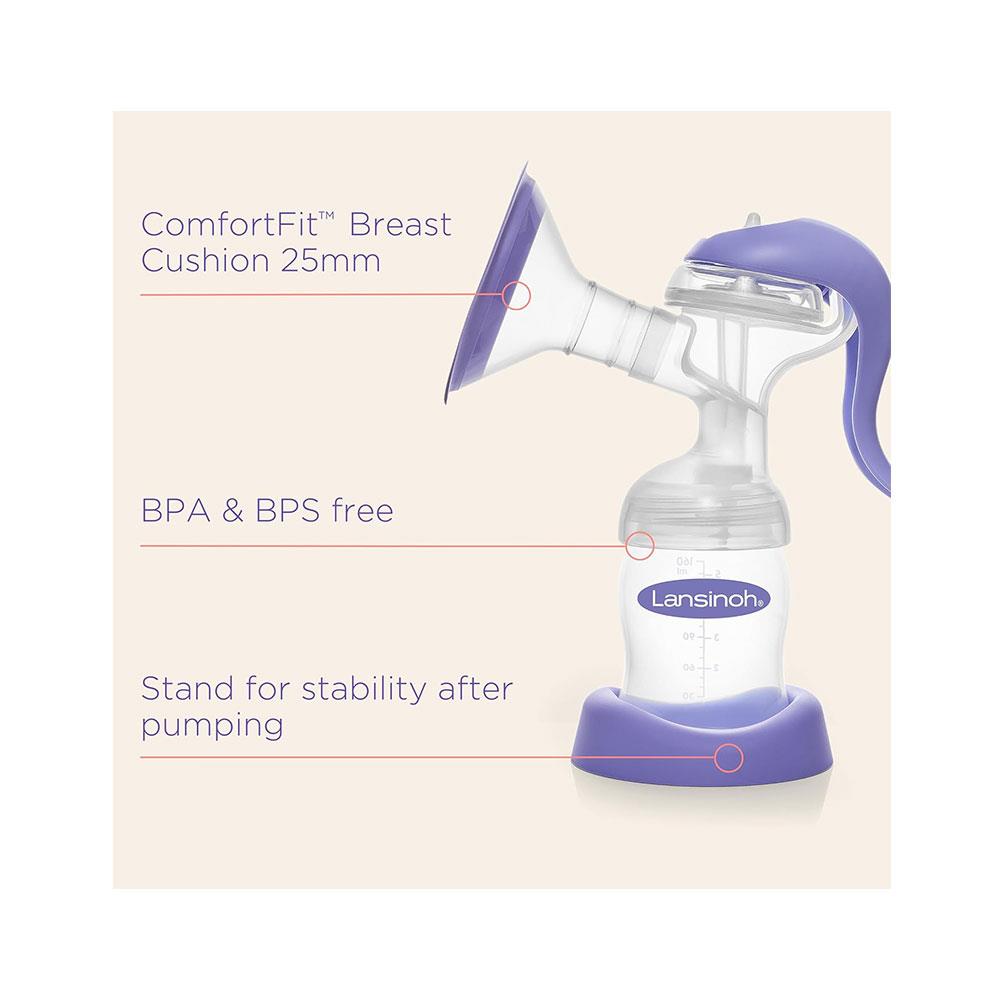 Lansinoh Manual Breast Pump With 160ml Baby Bottle Customisable Pumping Modes - Purple