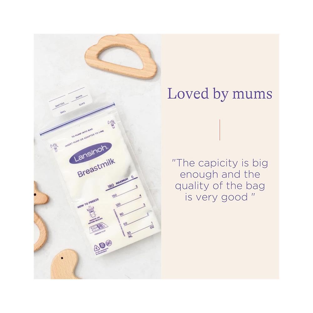 Lansinoh Breastmilk Storage Bags 25 Pre-Sterilised Bags Double Zipper Seal - Transparent