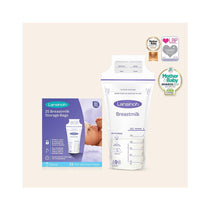 Lansinoh Breastmilk Storage Bags 25 Pre-Sterilised Bags Double Zipper Seal - Transparent