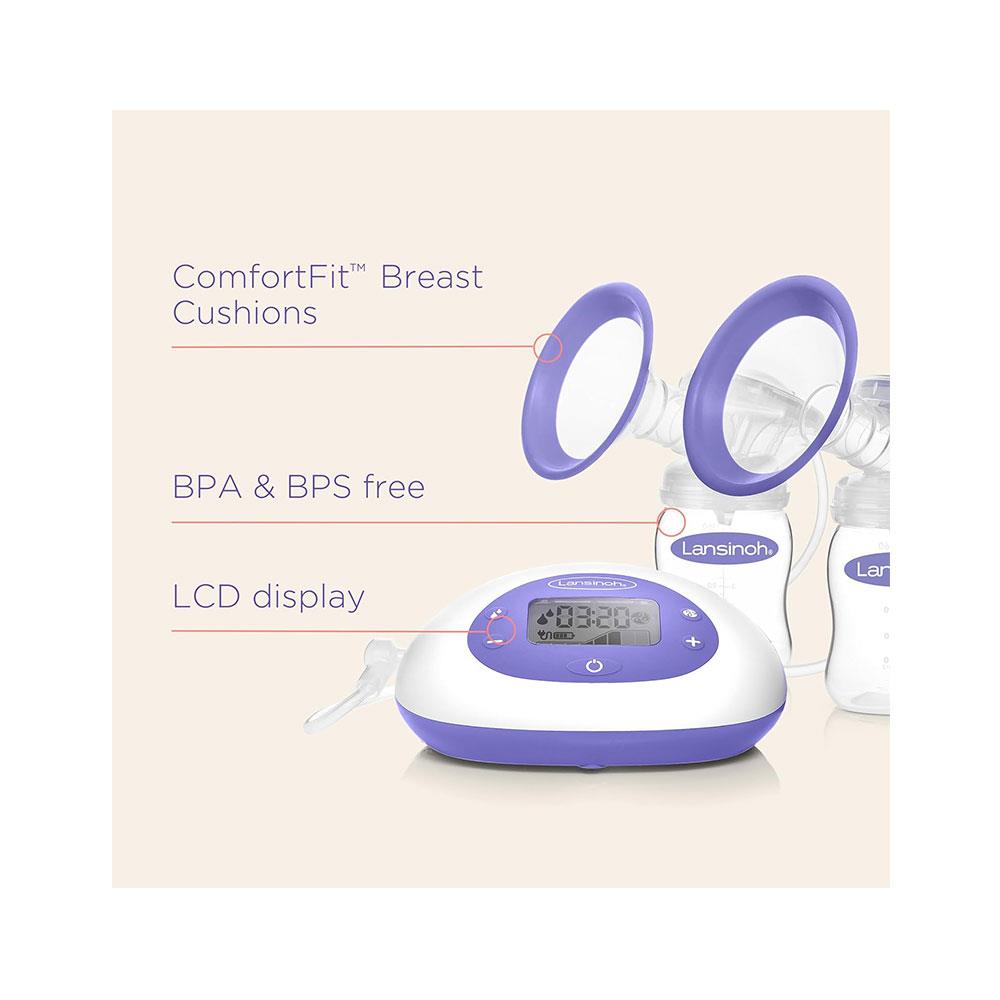 Lansinoh 2-In-1 Double Electric Milk Breast Pump With 2 x 160ml Feeding Bottles - Transparent