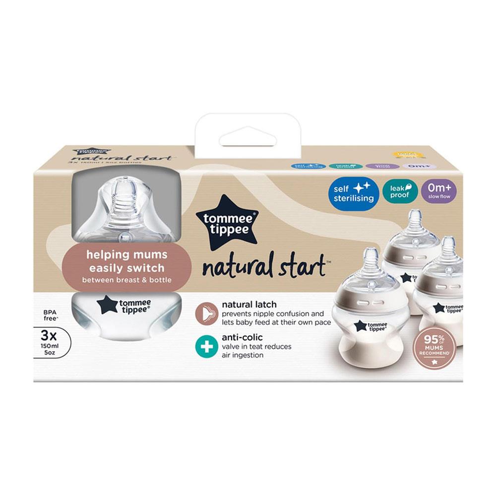 Tommee Tippee Closer To Nature Natural Start Anti-Colic Baby Bottle 150ml 0+ Months - Pack of 3