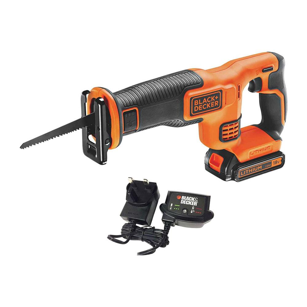 Black & Decker 18V Cordless Reciprocating Saw With 1.5Ah Battery & 400mA Charger 1 Blade - Orange/Black Main image