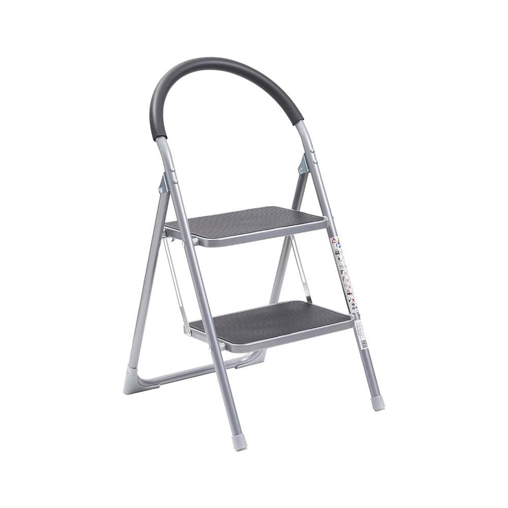 OurHouse 2 Wide Rubber Tread Steel Step Ladder 150kg Load Capacity - Grey Main image