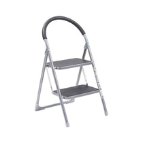 OurHouse 2 Wide Rubber Tread Steel Step Ladder 150kg Load Capacity - Grey