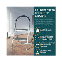 OurHouse 2 Wide Rubber Tread Steel Step Ladder 150kg Load Capacity - Grey