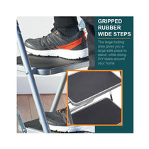 OurHouse 2 Wide Rubber Tread Steel Step Ladder 150kg Load Capacity - Grey